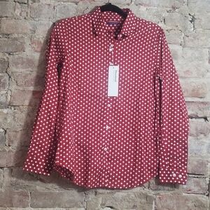 Dioufond ladies collared blouse. Size M. Red/white